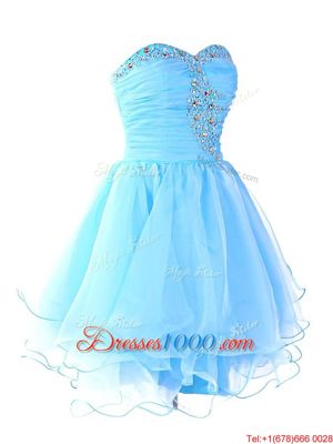 Mini Length Lace Up Evening Dress Aqua Blue and In for Prom and Party with Beading and Ruffled Layers