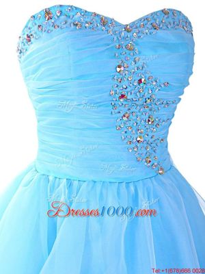 Mini Length Lace Up Evening Dress Aqua Blue and In for Prom and Party with Beading and Ruffled Layers