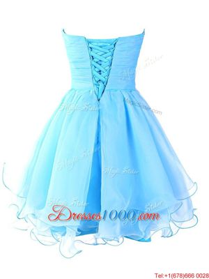 Mini Length Lace Up Evening Dress Aqua Blue and In for Prom and Party with Beading and Ruffled Layers