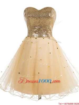Suitable Mini Length Champagne Formal Dresses Organza Sleeveless Sequins