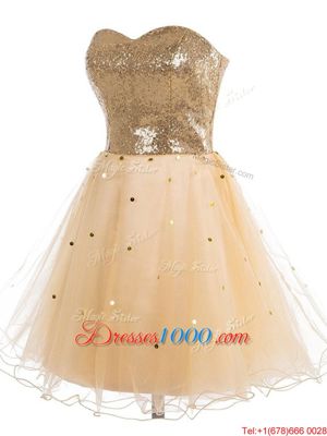 Suitable Mini Length Champagne Formal Dresses Organza Sleeveless Sequins