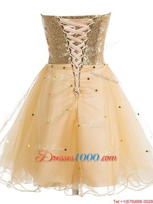 Suitable Mini Length Champagne Formal Dresses Organza Sleeveless Sequins