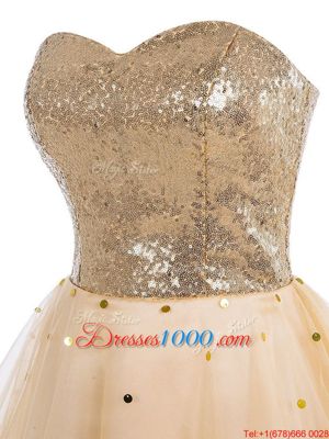 Suitable Mini Length Champagne Formal Dresses Organza Sleeveless Sequins