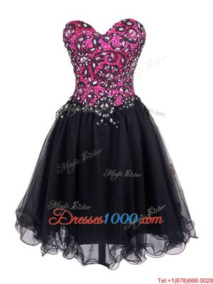 Most Popular Sweetheart Sleeveless Zipper Evening Dress Pink And Black Tulle