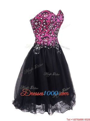 Most Popular Sweetheart Sleeveless Zipper Evening Dress Pink And Black Tulle