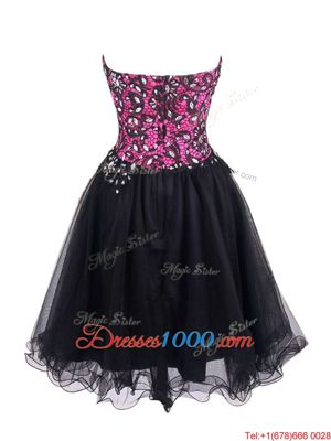 Most Popular Sweetheart Sleeveless Zipper Evening Dress Pink And Black Tulle