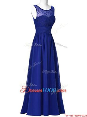 Free and Easy Royal Blue Chiffon Zipper Scoop Sleeveless Floor Length Prom Party Dress Beading