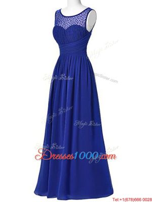 Free and Easy Royal Blue Chiffon Zipper Scoop Sleeveless Floor Length Prom Party Dress Beading