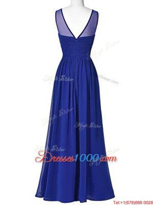 Free and Easy Royal Blue Chiffon Zipper Scoop Sleeveless Floor Length Prom Party Dress Beading