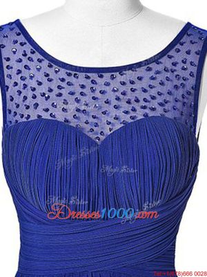 Free and Easy Royal Blue Chiffon Zipper Scoop Sleeveless Floor Length Prom Party Dress Beading