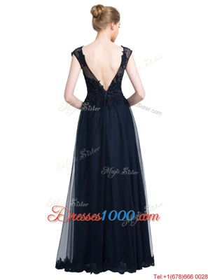 Floor Length Zipper Black and In for Prom and Party with Beading
