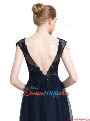 Floor Length Zipper Black and In for Prom and Party with Beading