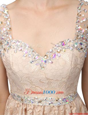 Popular Sleeveless Mini Length Lace Side Zipper Prom Dresses with Champagne