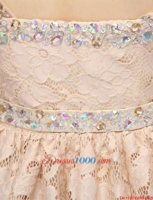 Popular Sleeveless Mini Length Lace Side Zipper Prom Dresses with Champagne