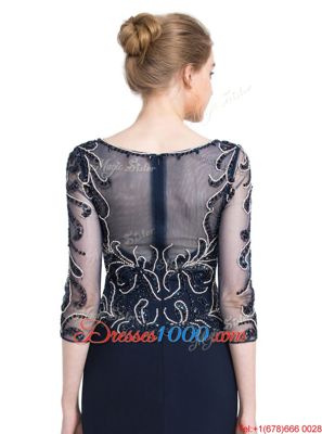 Floor Length Navy Blue Prom Gown Bateau 3|4 Length Sleeve Zipper