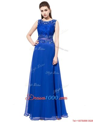 Royal Blue Scoop Zipper Beading and Lace Homecoming Dress Sleeveless