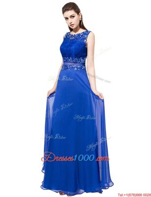 Royal Blue Scoop Zipper Beading and Lace Homecoming Dress Sleeveless