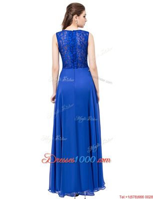 Royal Blue Scoop Zipper Beading and Lace Homecoming Dress Sleeveless