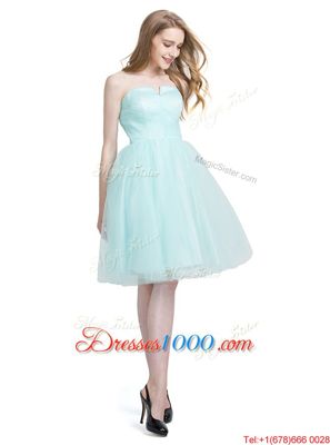 Decent A-line Homecoming Dress Turquoise Strapless Tulle Sleeveless Knee Length Zipper