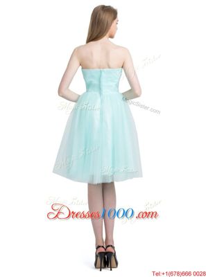 Decent A-line Homecoming Dress Turquoise Strapless Tulle Sleeveless Knee Length Zipper