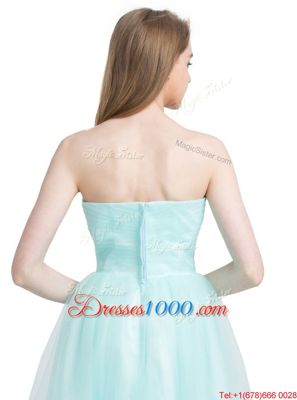 Decent A-line Homecoming Dress Turquoise Strapless Tulle Sleeveless Knee Length Zipper
