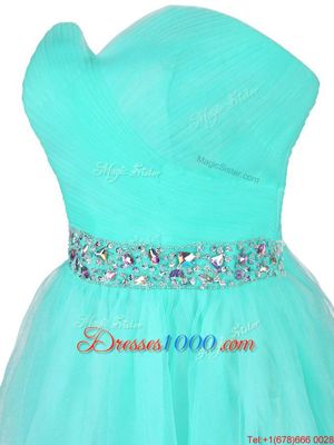 Sleeveless Organza Mini Length Zipper Prom Party Dress in Turquoise for with Beading and Ruffled Layers