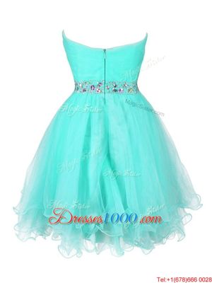 Sleeveless Organza Mini Length Zipper Prom Party Dress in Turquoise for with Beading and Ruffled Layers