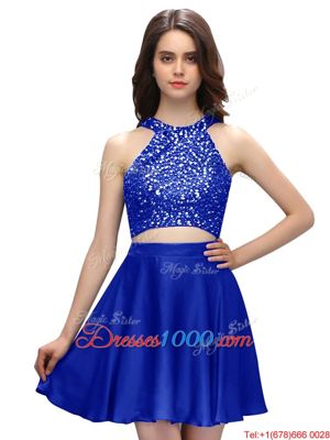 Taffeta Scoop Sleeveless Zipper Beading Junior Homecoming Dress in Royal Blue