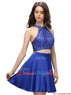 Taffeta Scoop Sleeveless Zipper Beading Junior Homecoming Dress in Royal Blue