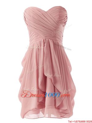 Pink Lace Up Sweetheart Ruching Prom Dress Chiffon Sleeveless