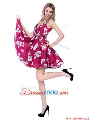 Elegant Multi-color Satin Backless Prom Dress Sleeveless Knee Length Pattern