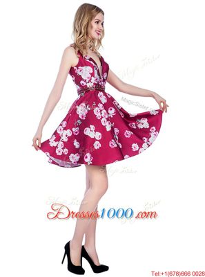 Elegant Multi-color Satin Backless Prom Dress Sleeveless Knee Length Pattern