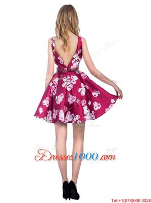 Elegant Multi-color Satin Backless Prom Dress Sleeveless Knee Length Pattern