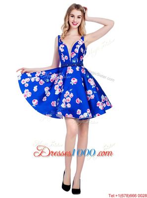 Elegant Multi-color Satin Backless Prom Dress Sleeveless Knee Length Pattern