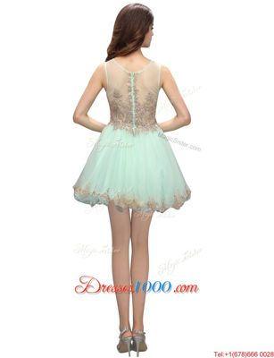 Fancy Scoop Sleeveless Mini Length Beading and Appliques Zipper Homecoming Dress with Apple Green