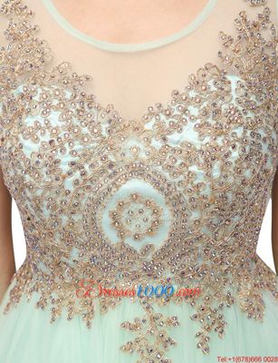 Fancy Scoop Sleeveless Mini Length Beading and Appliques Zipper Homecoming Dress with Apple Green