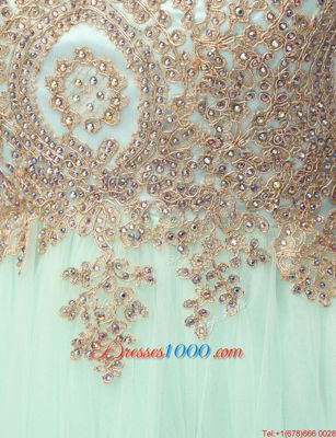 Fancy Scoop Sleeveless Mini Length Beading and Appliques Zipper Homecoming Dress with Apple Green