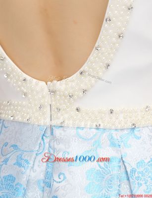 Custom Design Scoop Printed White Zipper Formal Evening Gowns Beading and Pattern Sleeveless Mini Length