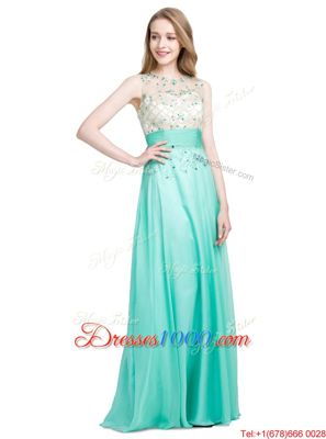 Turquoise Scoop Neckline Beading Evening Dress Sleeveless Zipper