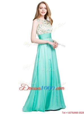 Turquoise Scoop Neckline Beading Evening Dress Sleeveless Zipper