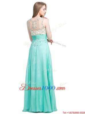 Turquoise Scoop Neckline Beading Evening Dress Sleeveless Zipper