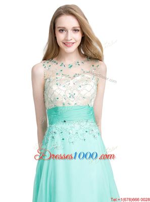 Turquoise Scoop Neckline Beading Evening Dress Sleeveless Zipper