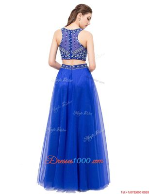 Comfortable Scoop Floor Length Two Pieces Sleeveless Royal Blue Prom Party Dress Lace Up