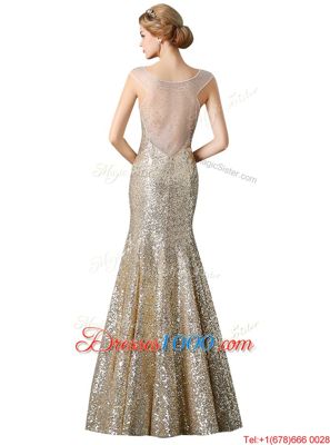 Mermaid Sleeveless Floor Length Sequins Zipper Juniors Evening Dress with Champagne