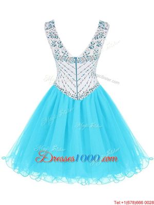Organza V-neck Sleeveless Zipper Beading Dress for Prom in Baby Blue