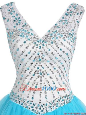 Organza V-neck Sleeveless Zipper Beading Dress for Prom in Baby Blue