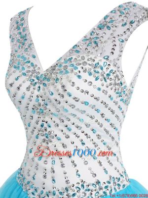Organza V-neck Sleeveless Zipper Beading Dress for Prom in Baby Blue