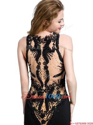 Modest Scoop Sleeveless Brush Train Beading and Lace Zipper Homecoming Dress