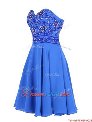 Blue Zipper Beading Prom Party Dress Sleeveless