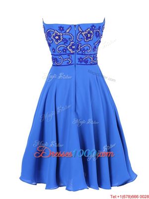 Blue Zipper Beading Prom Party Dress Sleeveless
